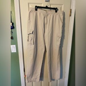 Men's Plugg Tan Cargo Pants size 38 x 34 100% cotton khakis with Velcro pockets